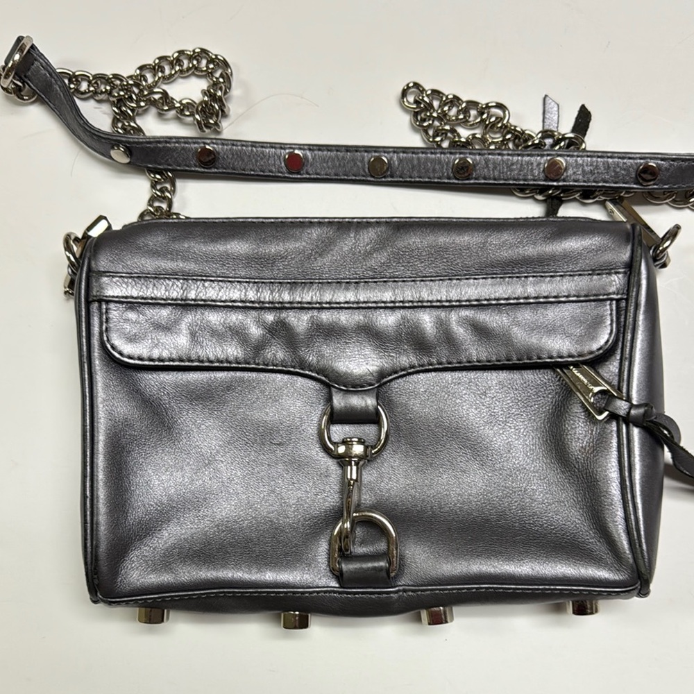 Rebecca Minkoff Silver Metallic Crossbody Bag Chain Strap Shoulder Purse
